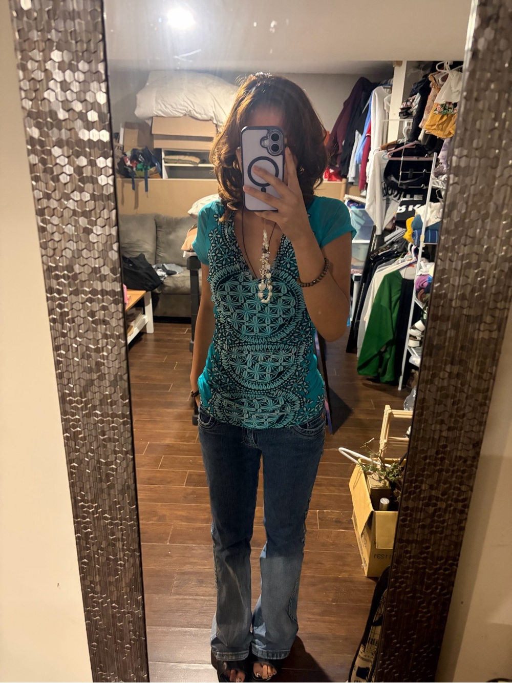 INC Turquoise Printed V-Neck Women’s Top